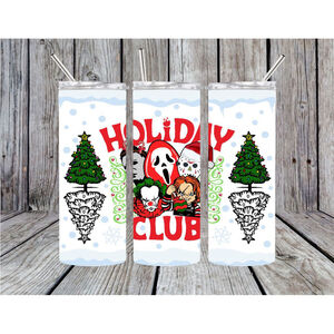 Christmas Horror Club metal insulated tumbler, scary movie, Ghostface, pennywise